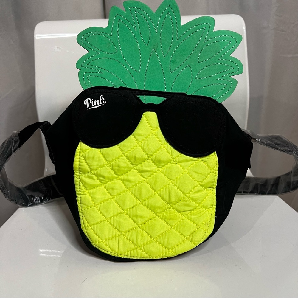 PINK Victoria's Secret Pineapple cooler Bag lunchbox - Black and Green
